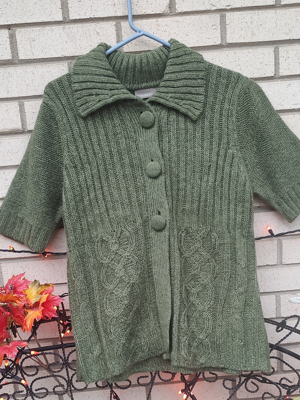 Olive Green Button-Front  Cardigan